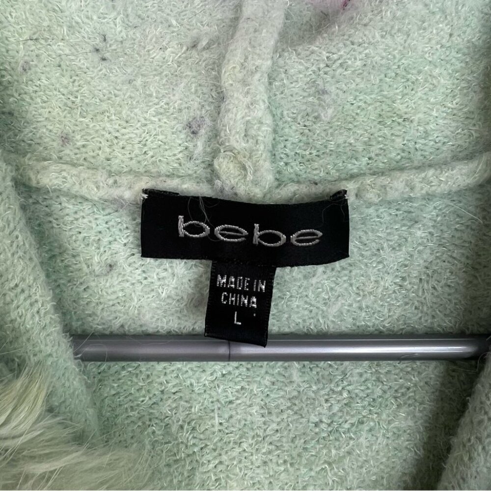 Bebe angora rabbit fur sweater hoodie Light Green Ribbed Sweater with Pom-Poms - Picture 6 of 9